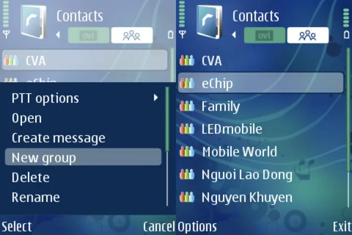 Groups on symbian