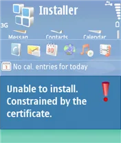 Symbian Unable to install. Constrained by the certificate